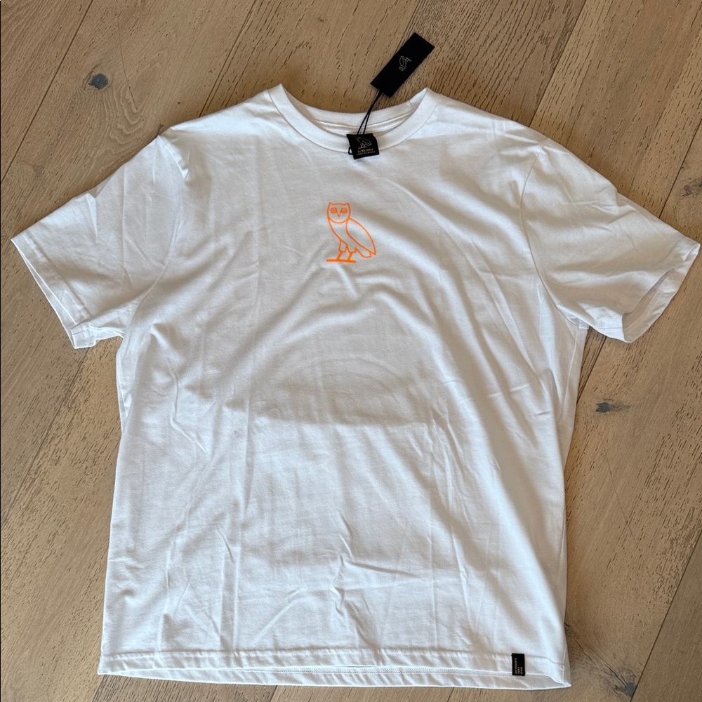 OVO White Tee with Orange Owl Logo